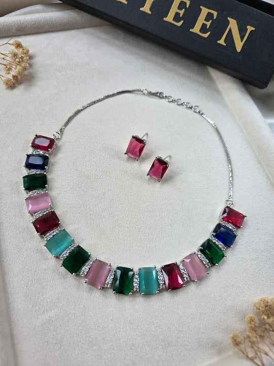 Stunning Multi Gemstones Necklace Set with Earrings — Ollie