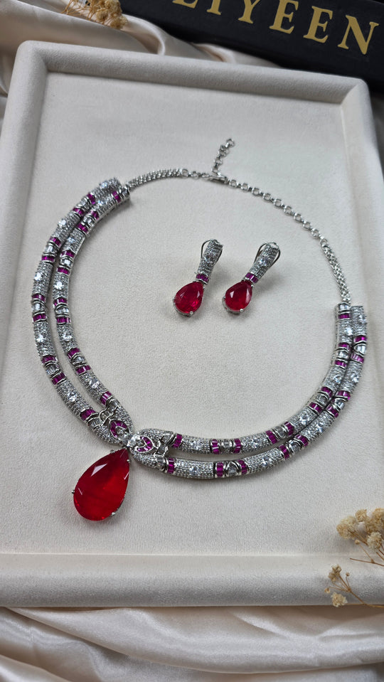 Deep Red Garnet Teardrop Necklace & Earrings Set — Raha