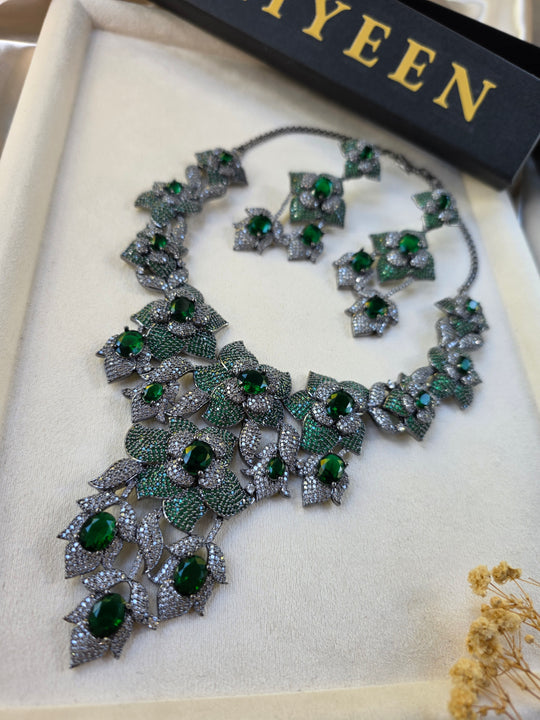 Emerald Green Statement Necklace Set — Elsa