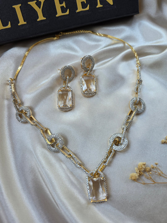 Fiona - Bespoke Clear Quartz Gold Necklace Set With Earrings