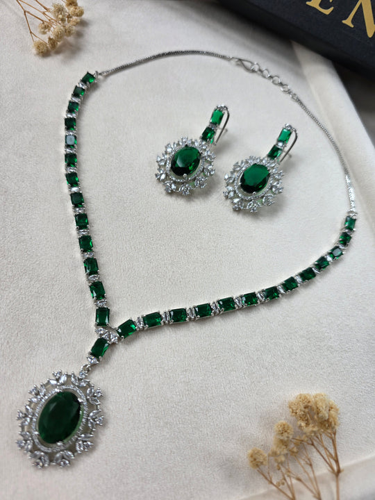 Emerald Green Necklace Earrings Set with CZ — Rhea