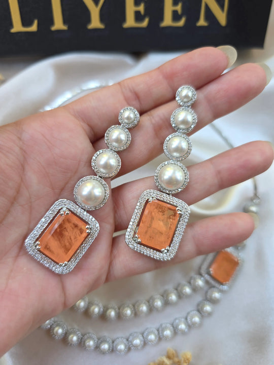 Nyla - Double Layered Pearls Necklace Set With Earrings