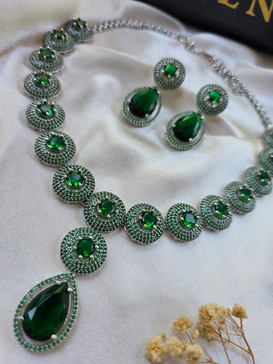 Kiara - Bespoke Emerald & CZ Necklace Set With Earrings