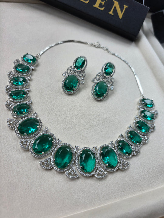 Bold Green Topaz Necklace Set With Earrings — Iriana