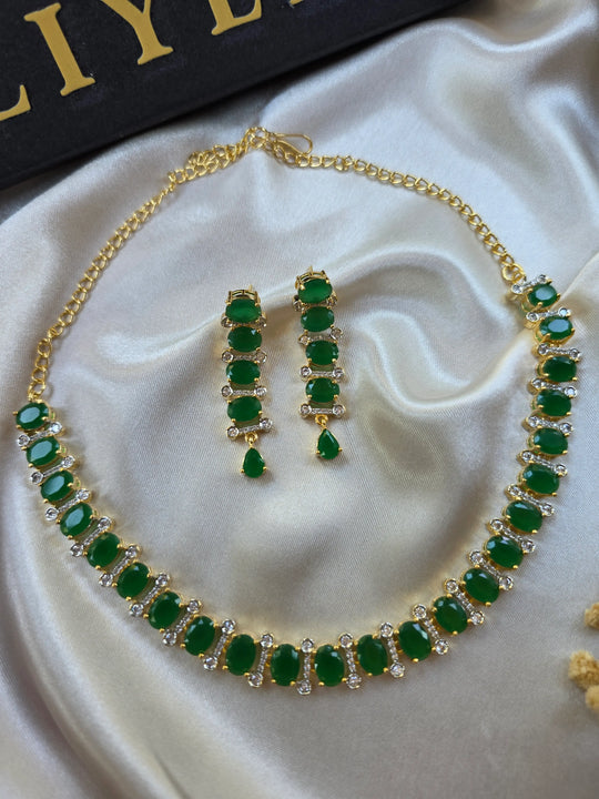 Irsa - Gold Gemstones Necklace Set With Earrings