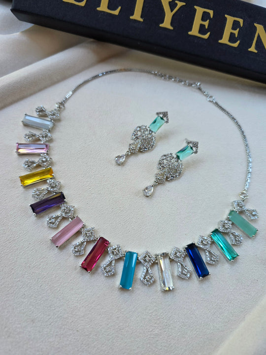 Neha - Stunning Multi Gemstones Necklace Set with Earrings