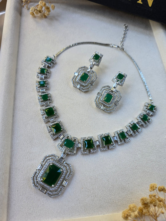 Emerald Green Necklace Earrings Set with CZ — Lita