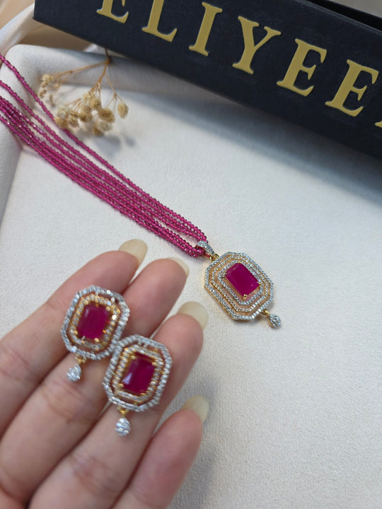 Elegant Rubies Pendant Set With Earrings - Hina