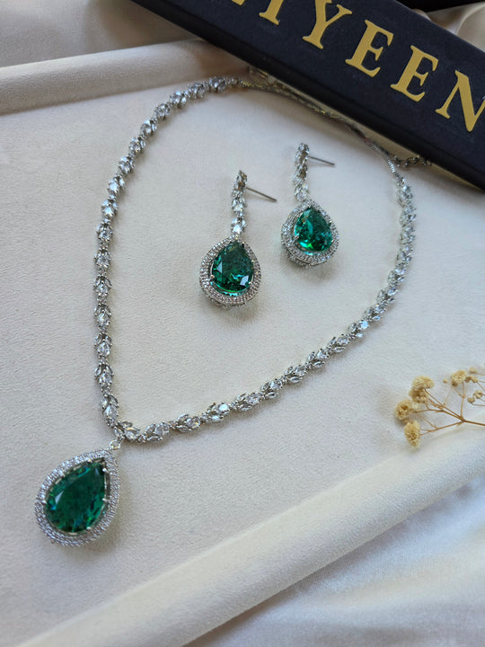 Angela - Classy Green Topaz Necklace Set With Earrings