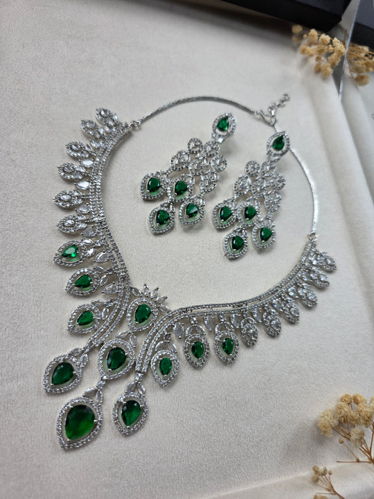 Emerald Green Necklace Earrings Set with CZ — Minie