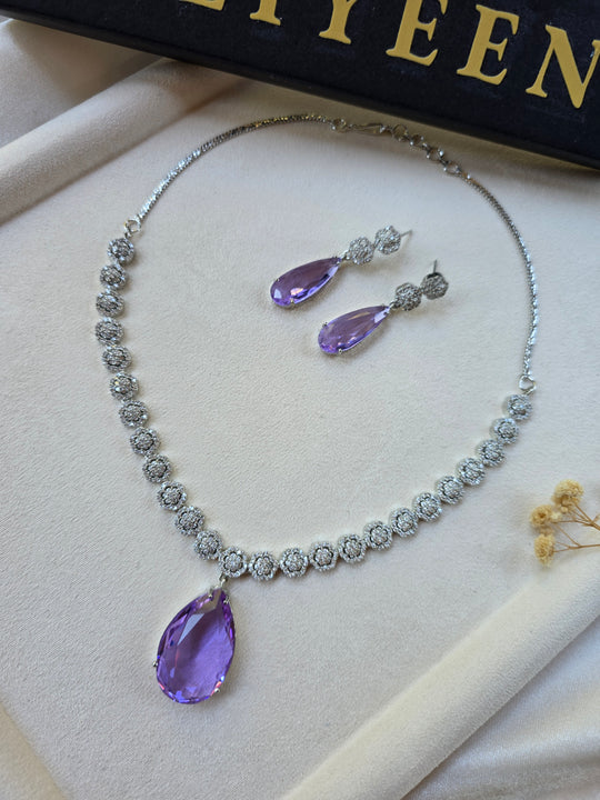 Purple Amethyst Teardrop Necklace & Earrings Set — Ana