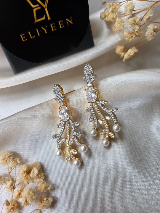 Zaina - Traditional Gold & Silver Cubic Zirconia Earrings with Pearls