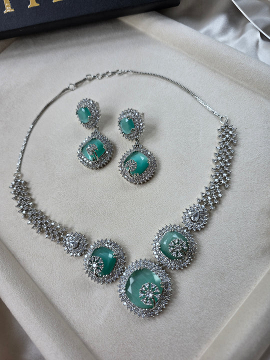 Mint Green Square Quartz Necklace Set with Earrings - Loula