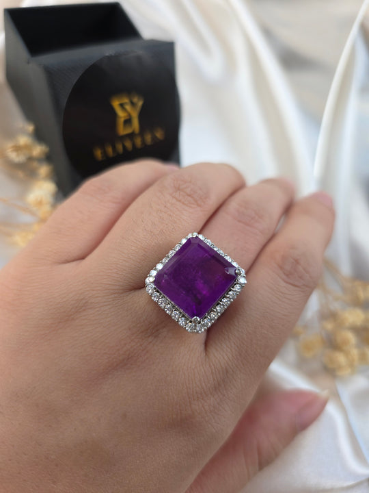 Iliana - Deep Purple Amethyst Size Adjustable Ring