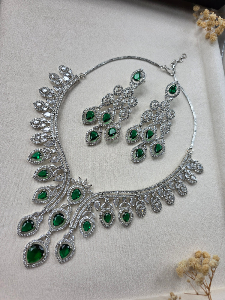 Emerald Green Necklace Earrings Set with CZ — Minie