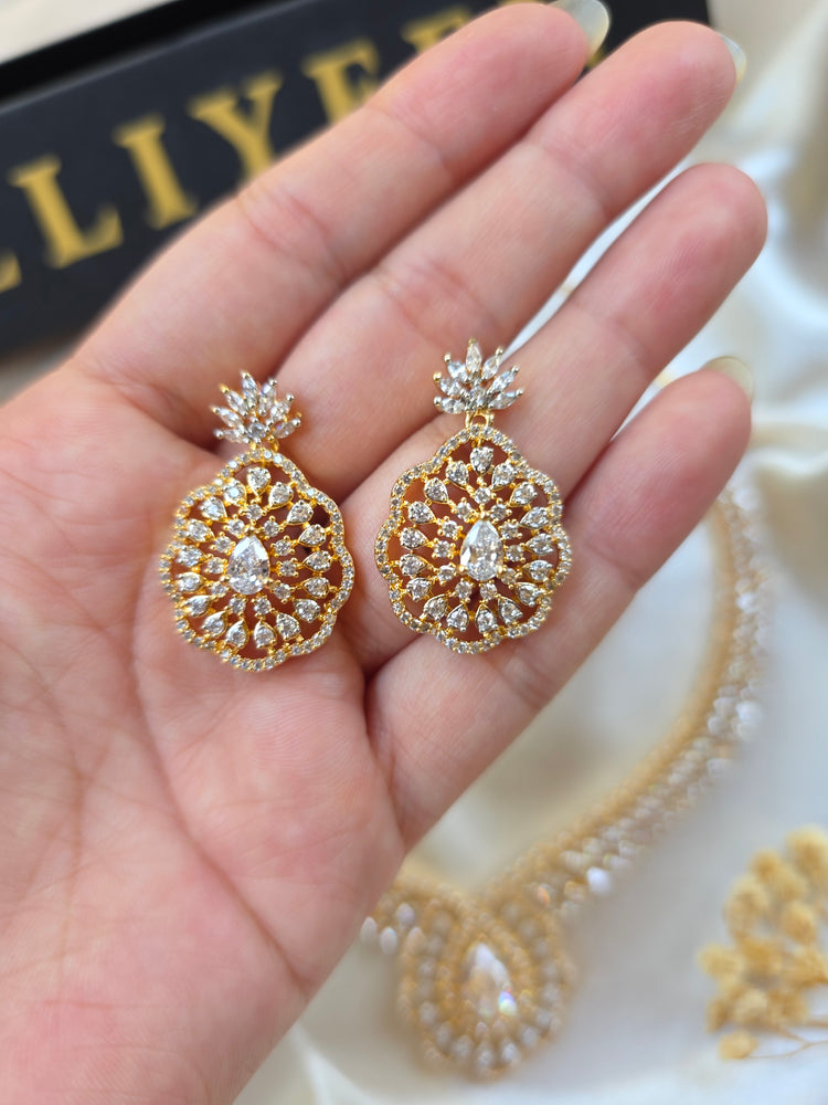 Ria - Bold Gold and Silver Cubic Zorconia Necklace Set With Earrings
