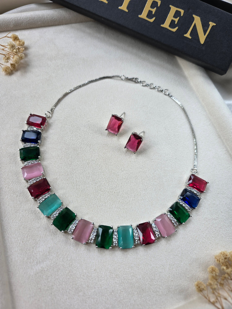 Stunning Multi Gemstones Necklace Set with Earrings — Ollie