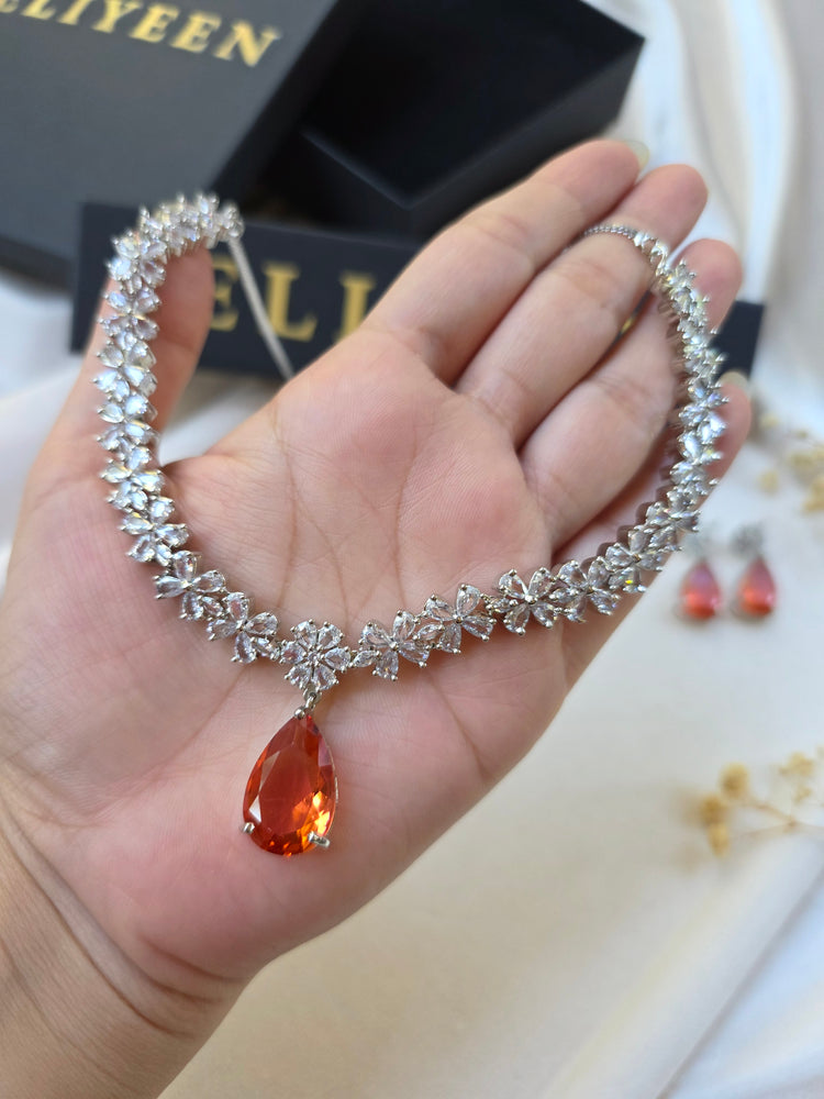 Gia - Elegant Orange Sapphire Necklace Set With Earrings