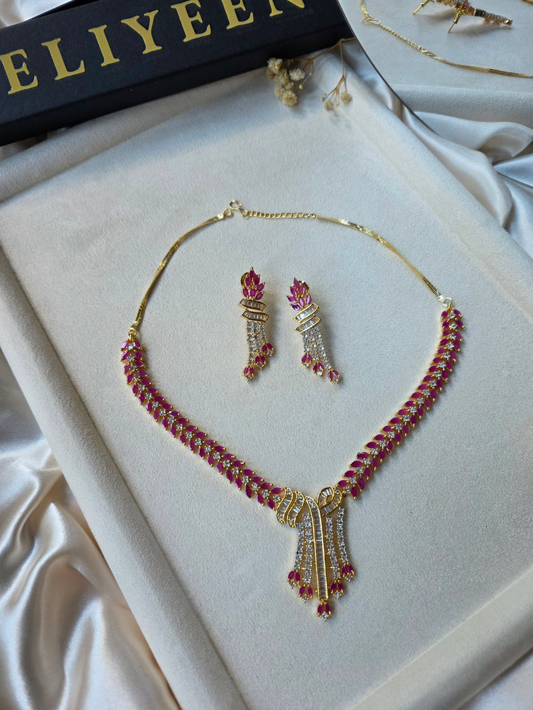 Hot Pink Rubies Necklace Set With Earrings - Nia