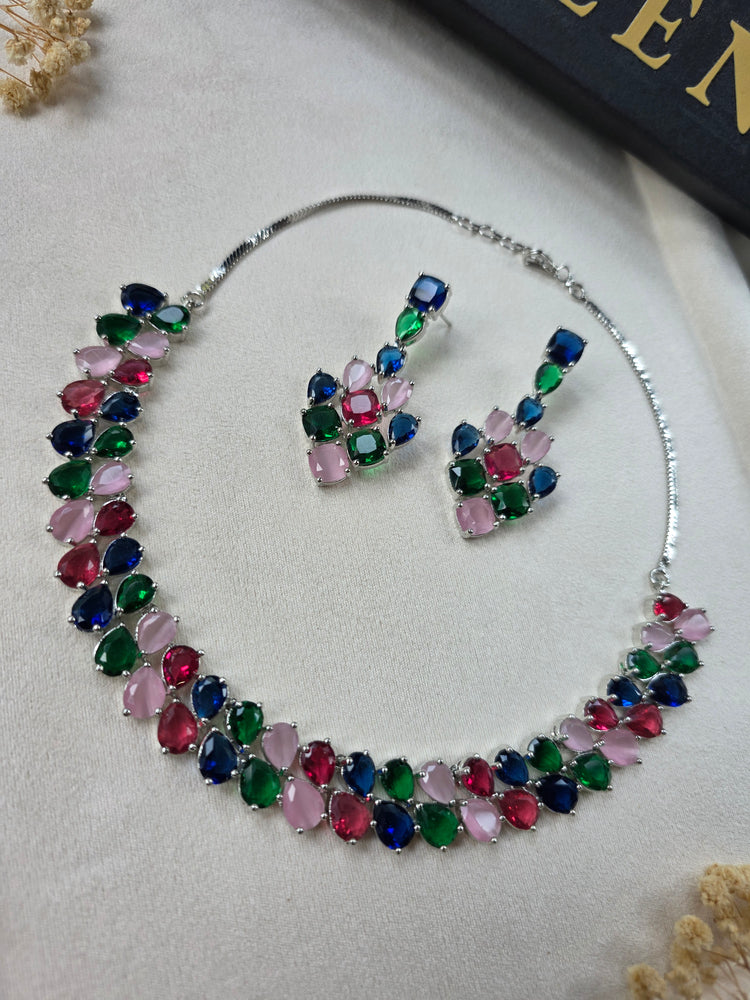 Delicate Multi Gemstones Necklace Set with Earrings — Ronnie
