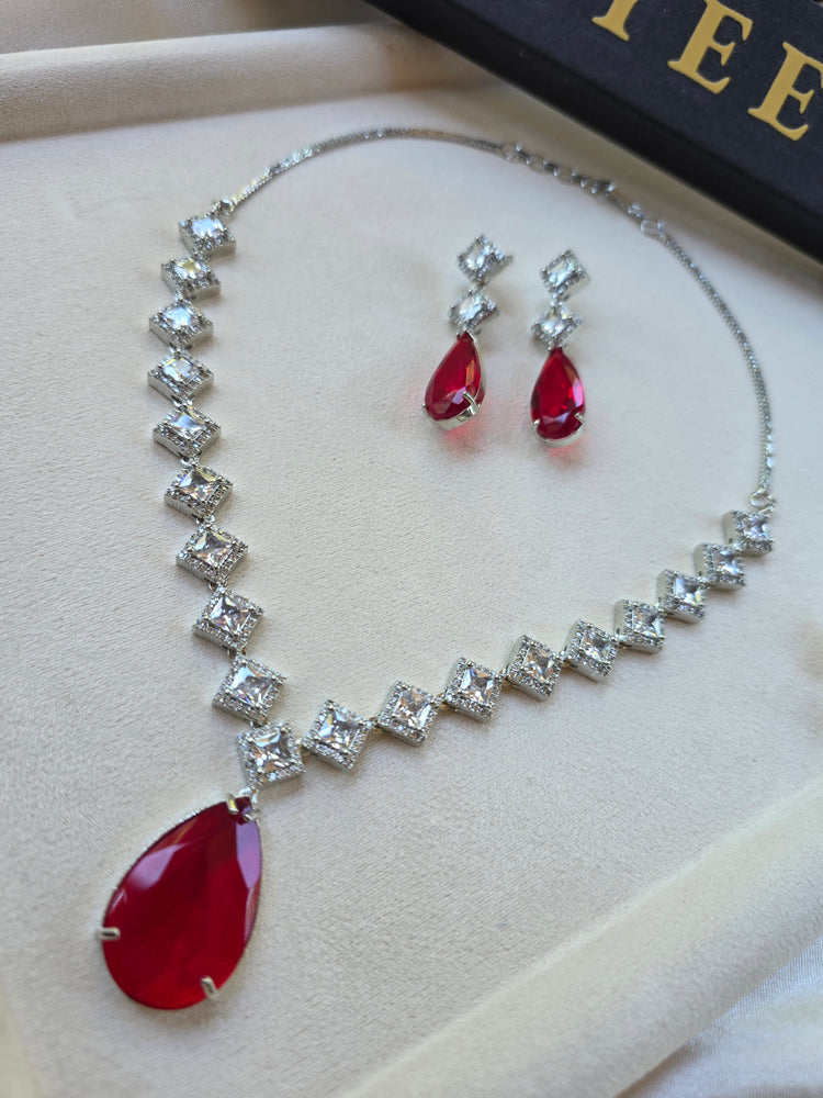 Deep Red Garnet Teardrop Necklace & Earrings Set — Mahi