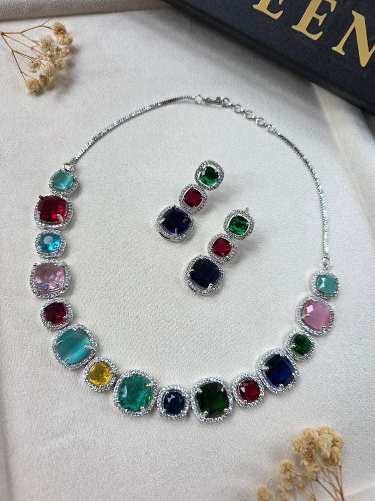 Classy Multi Gemstones Necklace Set with Earrings — Avie