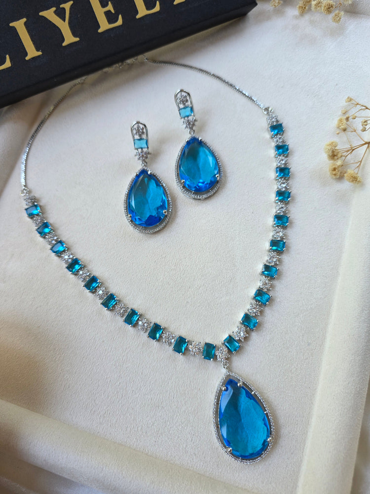 Nina - Stunning Deep Aquamarine Necklace Set With Earrings