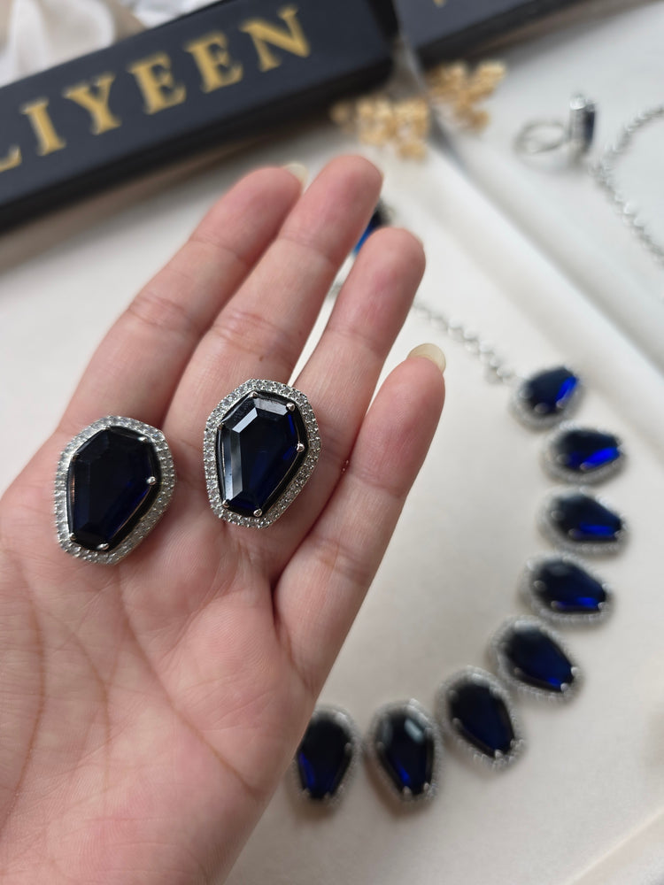 Bold Blue Sapphires Necklace Set with Earrings and ring — Vina