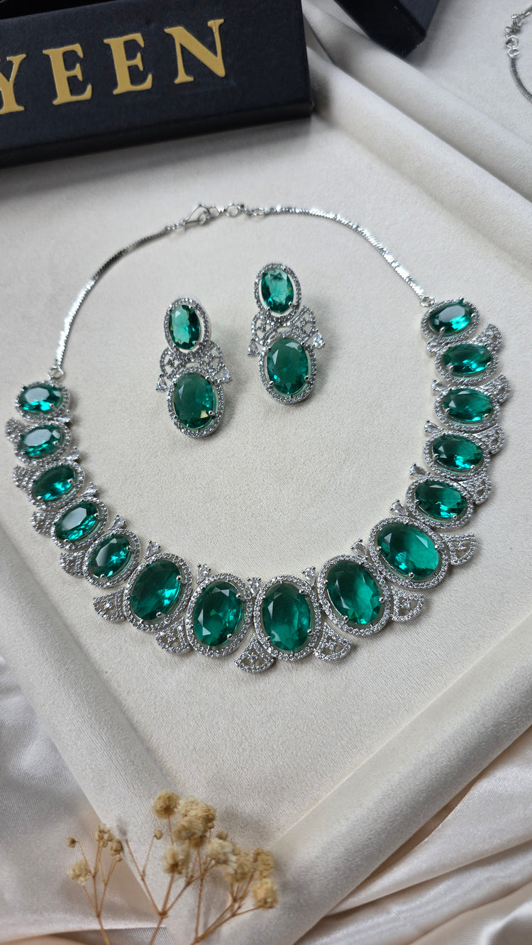 Bold Green Topaz Necklace Set With Earrings — Iriana