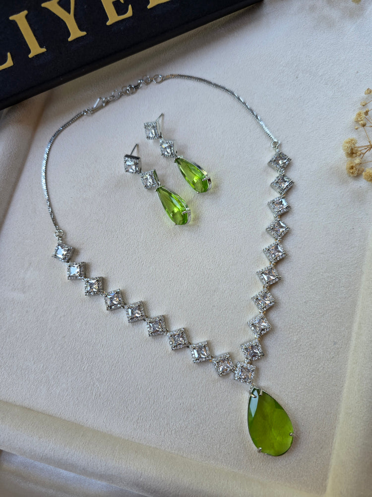 Green Peridot Teardrop Necklace & Earrings Set — Mahi