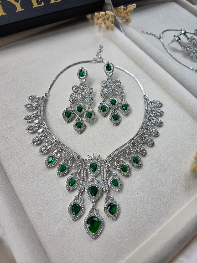 Emerald Green Necklace Earrings Set with CZ — Minie