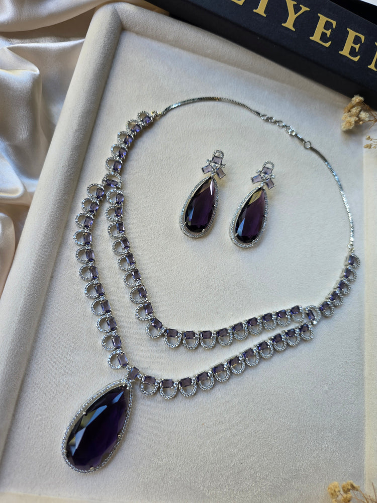 Deep Purple Amethysts Necklace Set With Earrings - Aania