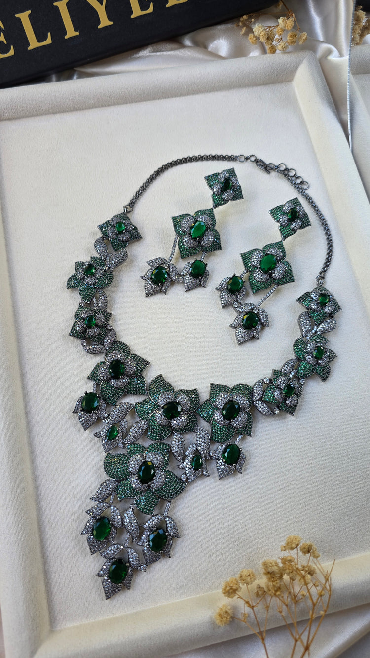 Emerald Green Statement Necklace Set — Elsa