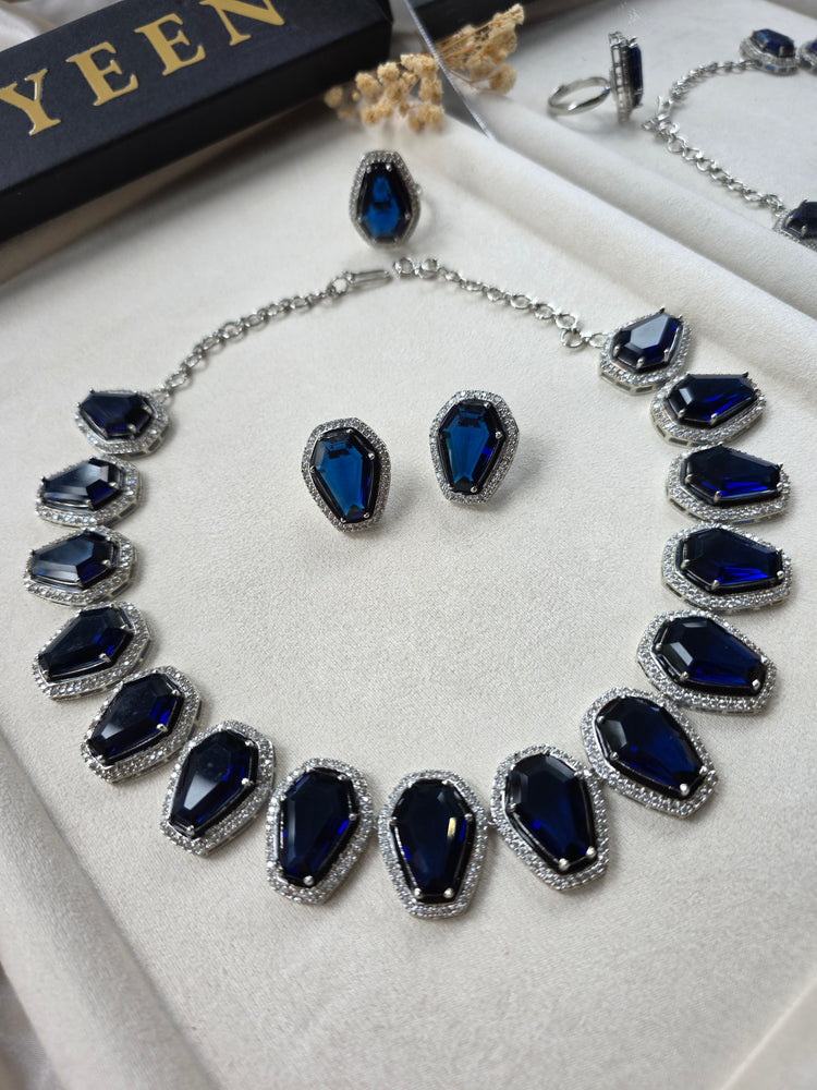Bold Blue Sapphires Necklace Set with Earrings and ring — Vina