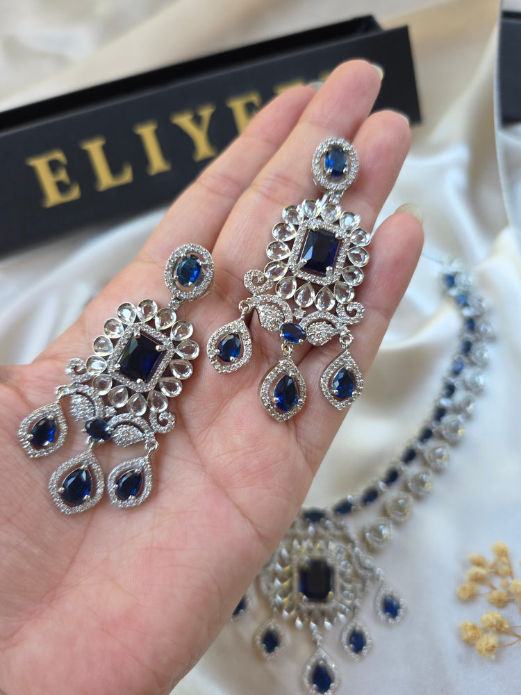 Lina - Bespoke Blue Sapphire Statement Necklace Set With Earrings & Tika
