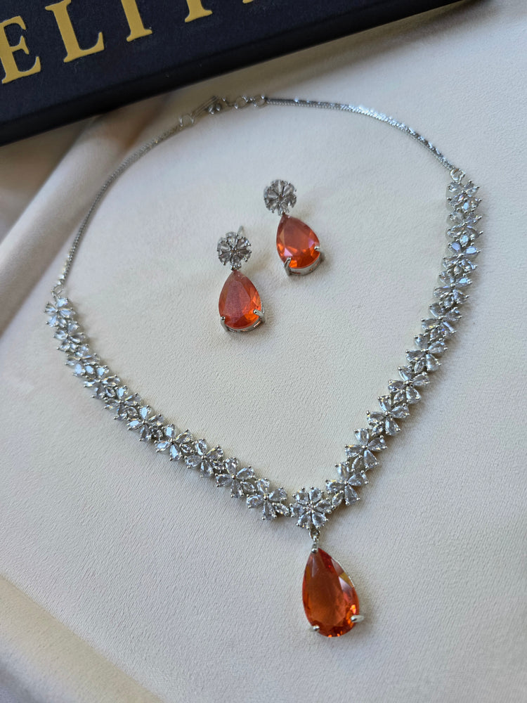 Gia - Elegant Orange Sapphire Necklace Set With Earrings