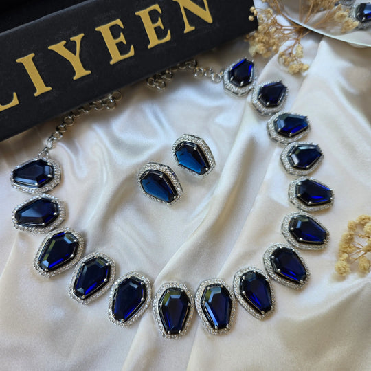 Vina - Bold Blue Sapphires Necklace Set with Earrings