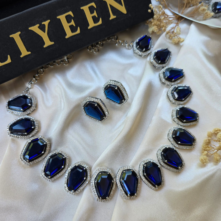 Vina - Bold Blue Sapphires Necklace Set with Earrings