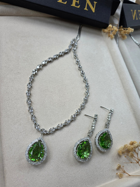 Green Peridot Teardrop Necklace & Earrings Set — Ira