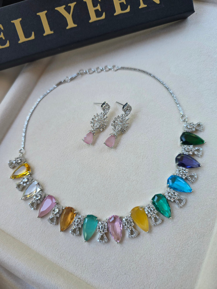Sneha - Stunning Multi Gemstones Necklace Set with Earrings