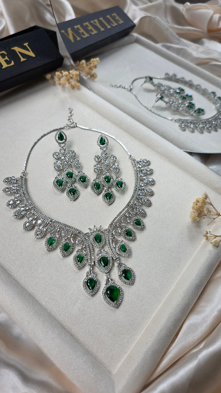 Emerald Green Necklace Earrings Set with CZ — Minie
