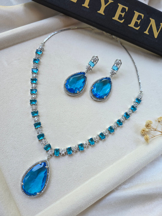 Nina - Stunning Deep Aquamarine Necklace Set With Earrings