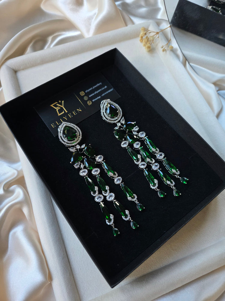 Bold Sparkling Emeralds Earrings - Lucy