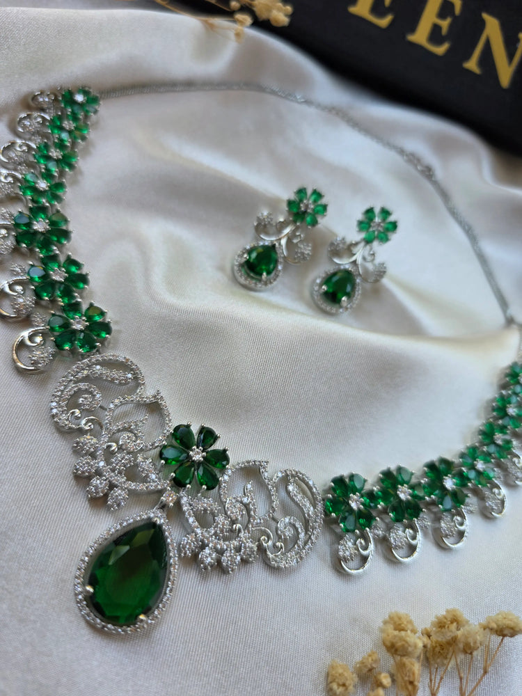 Soraya - Floral Gemstones Necklace Set With Earrings