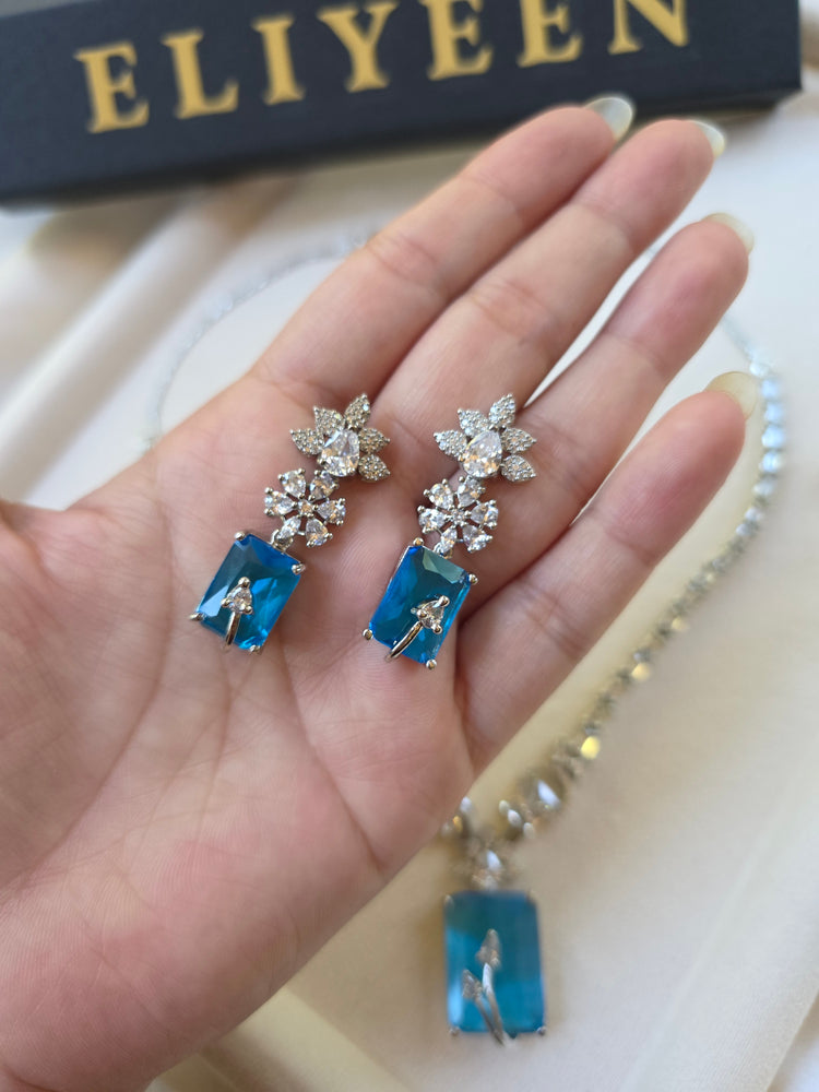 Deep Aquamarine Rectangular Necklace & Earrings Set — Isla