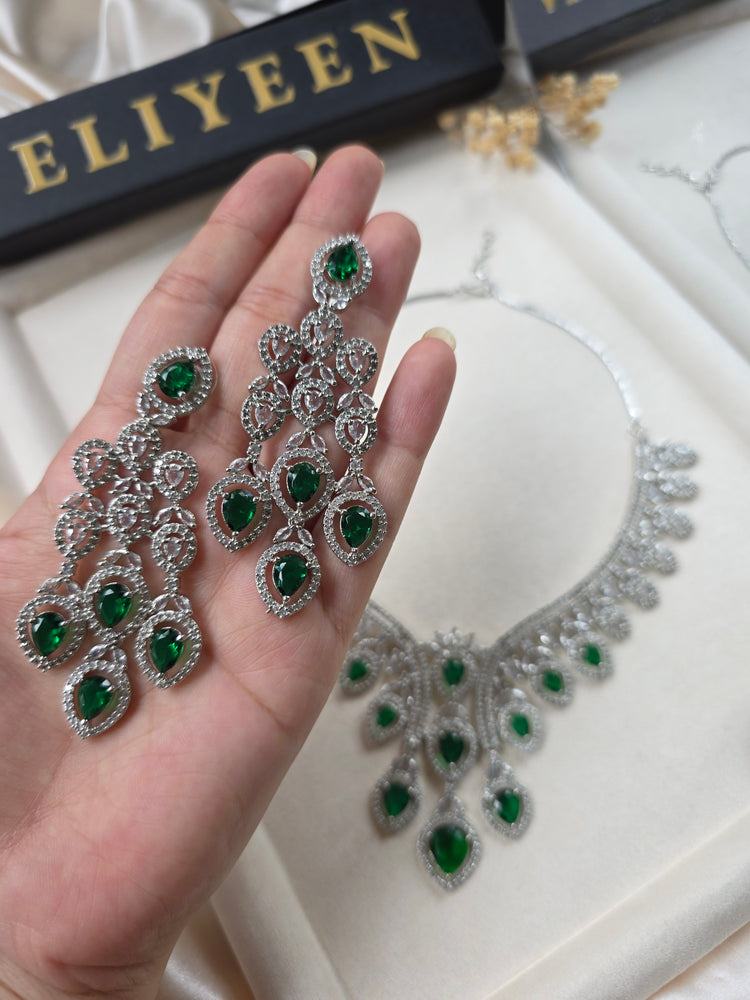 Emerald Green Necklace Earrings Set with CZ — Minie