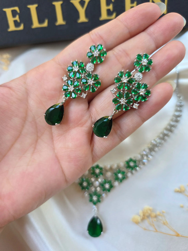 Jina - Beautiful Floral Gemstones Necklace Set with Earrings