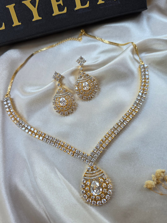 Siniha - Bespoke Cubic Zirconia Necklace Set With Earrings