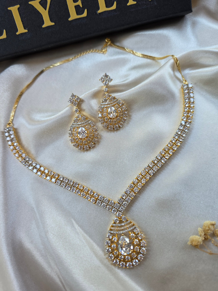 Siniha - Bespoke Cubic Zirconia Necklace Set With Earrings
