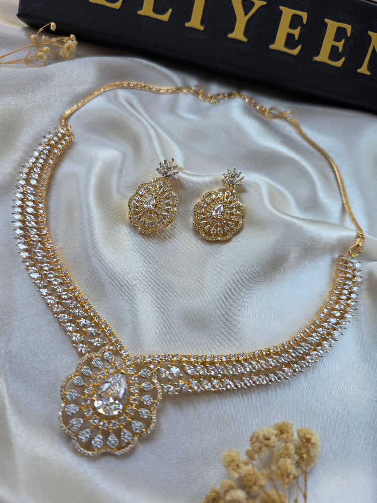 Ria - Bold Gold and Silver Cubic Zorconia Necklace Set With Earrings